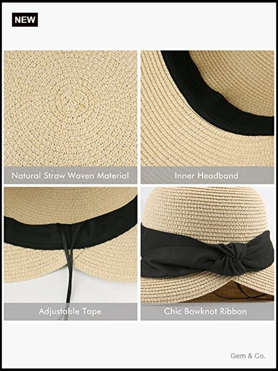 Straw Sun Hat Wide Brim Foldable Panama Roll Up Fedora UPF50+ main image 5
